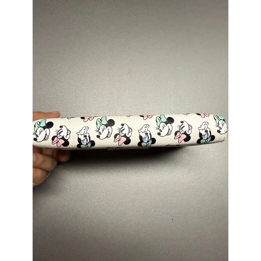 Disney Minnie Mouse Zip Around Wallet White Pastel Bows Faux Leather Long Clutch